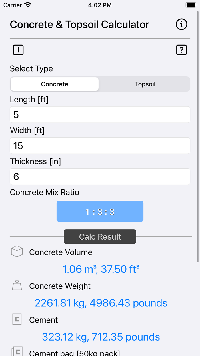 Concrete and Topsoil Calculator