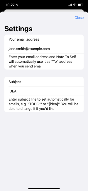 ‎Note To Self: quick self-email Screenshot
