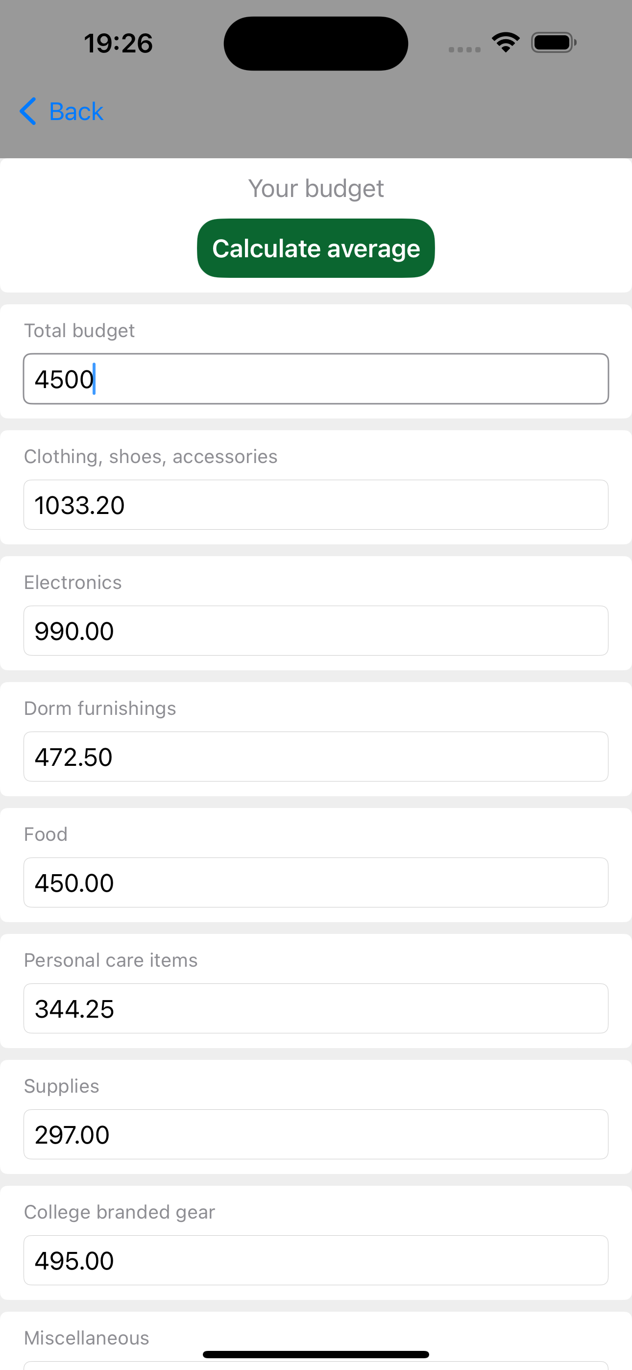 Back to school expenses