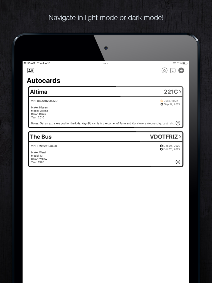 Autocards - Vehicle Log
