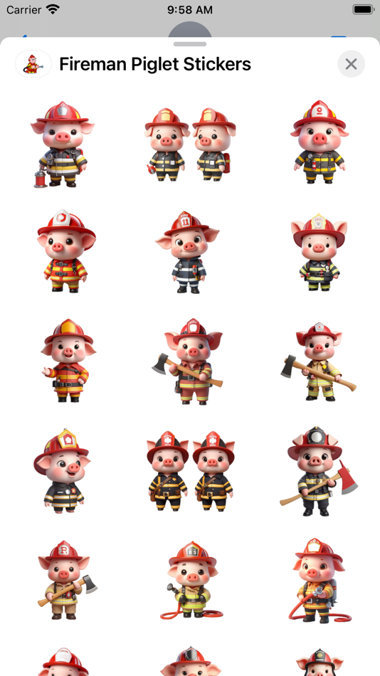 #2. Fireman Piglet Stickers (iOS) By: Paul Scott