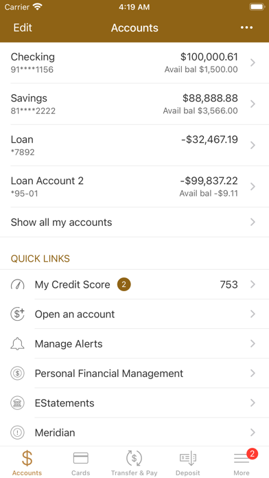 Oak Bank Mobile Banking Screenshot