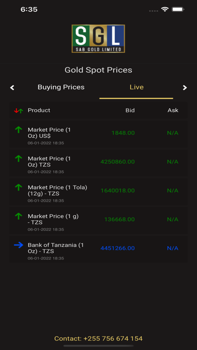 SAB Gold Prices Screenshot