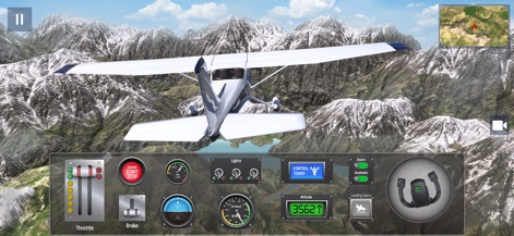 Airplane Pro: Flight Simulator - Explore diverse aircraft, such as this small propeller plane, as it navigates vast mountainous terrain, offering users breathtaking views.