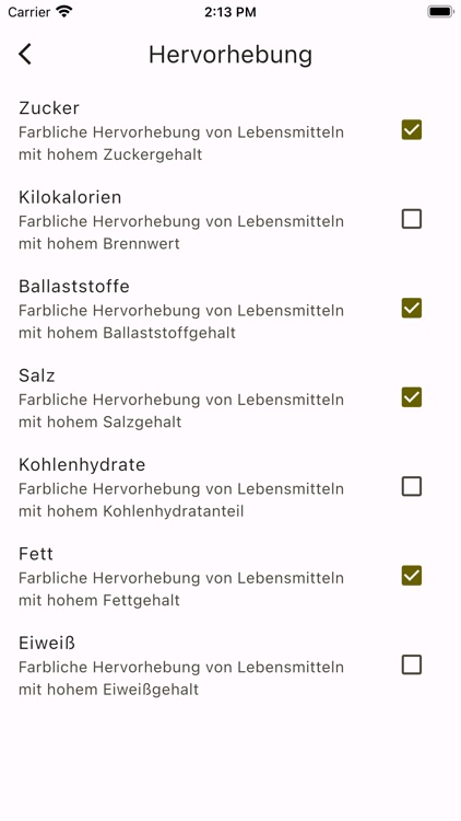 Lebensmittel Inhaltsstoffe