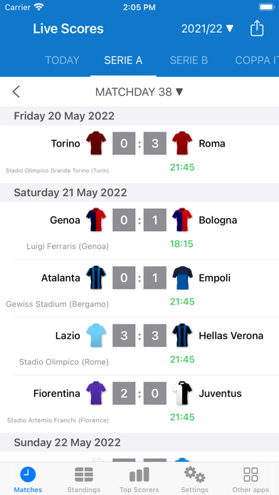 Live Scores for Serie A App Screenshot