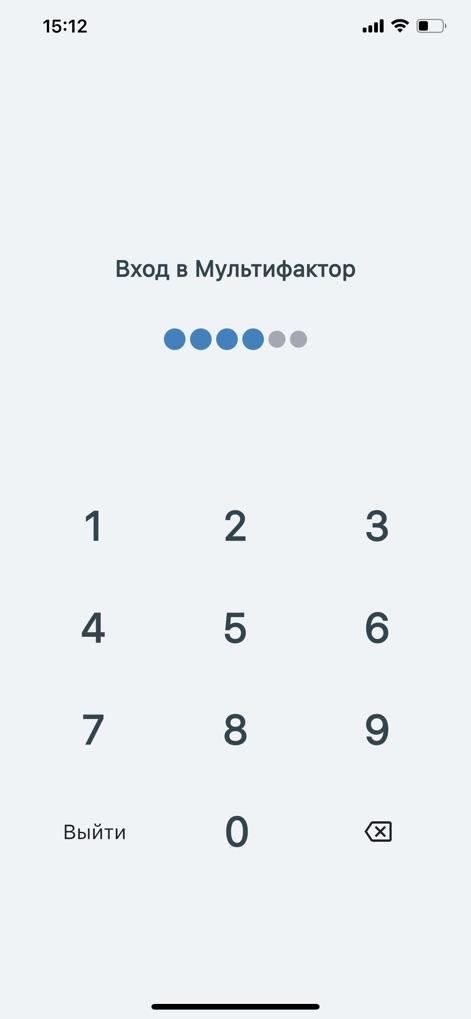 Multifactor - Die App ermöglicht einen sicheren Zugang über ein numerisches Tastenfeld zur PIN-Eingabe, während die visuellen Punkte den Fortschritt der Eingabe anzeigen.
