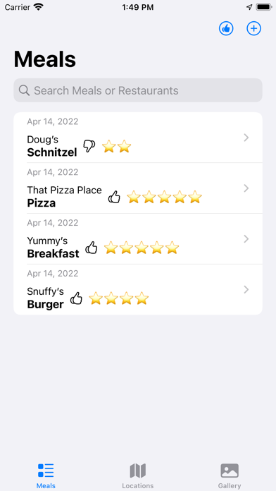 Restaurant Meal Tracker Screenshot