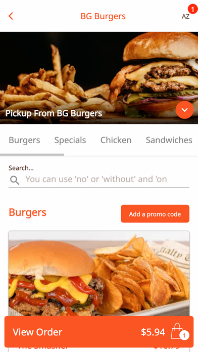 BG Burgers App Screenshot
