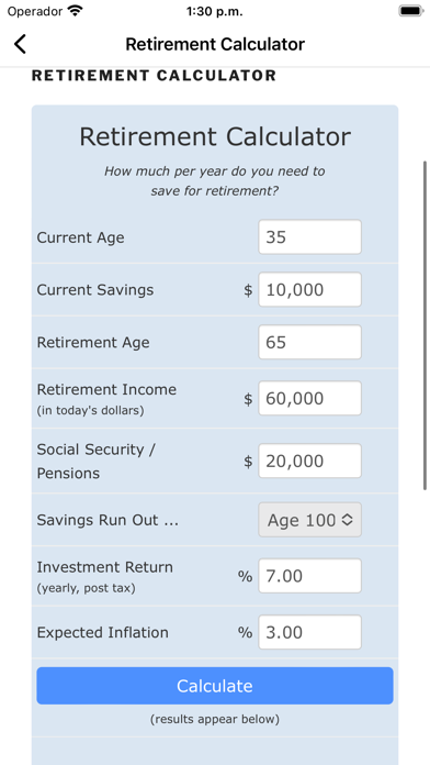 Pension Plan Guide Calculator Screenshot
