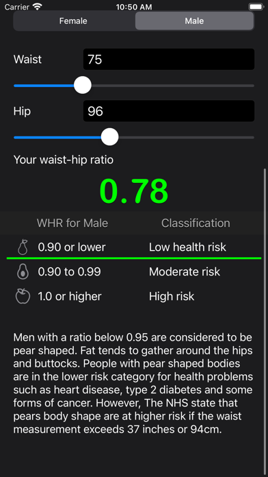 Waist to Hip Ratio Calc Screenshot