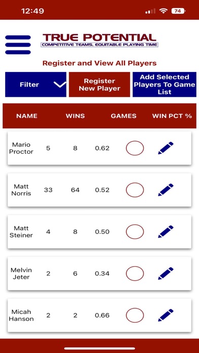 True Potential Team Selector Screenshot