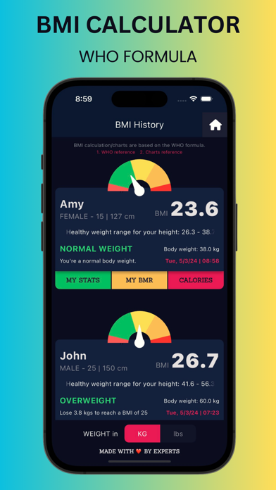 BMI for Kids - WHO Formula Screenshot