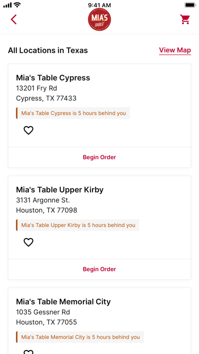 Mia's Table Ordering Screenshot