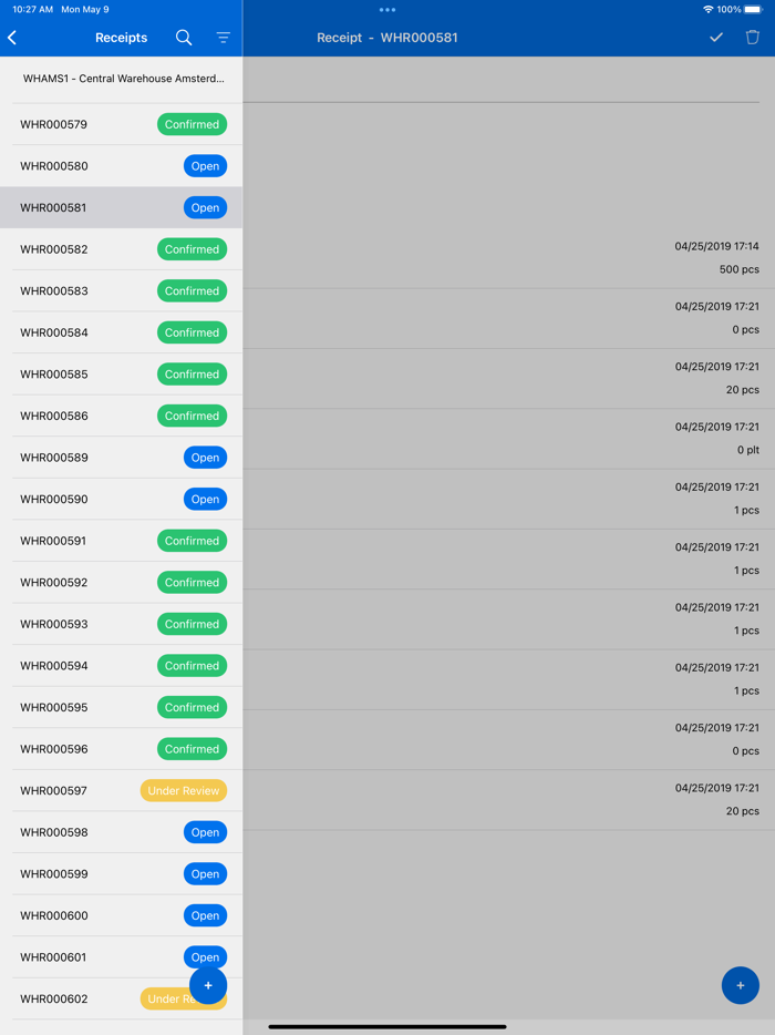 Infor LN Warehouse Receipts