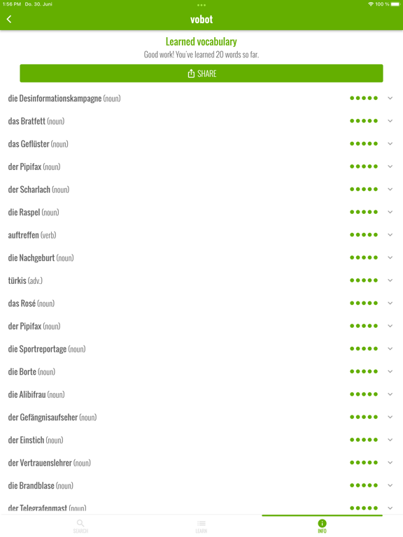 vobot German vocab trainer iPad screenshot 10 - Education app