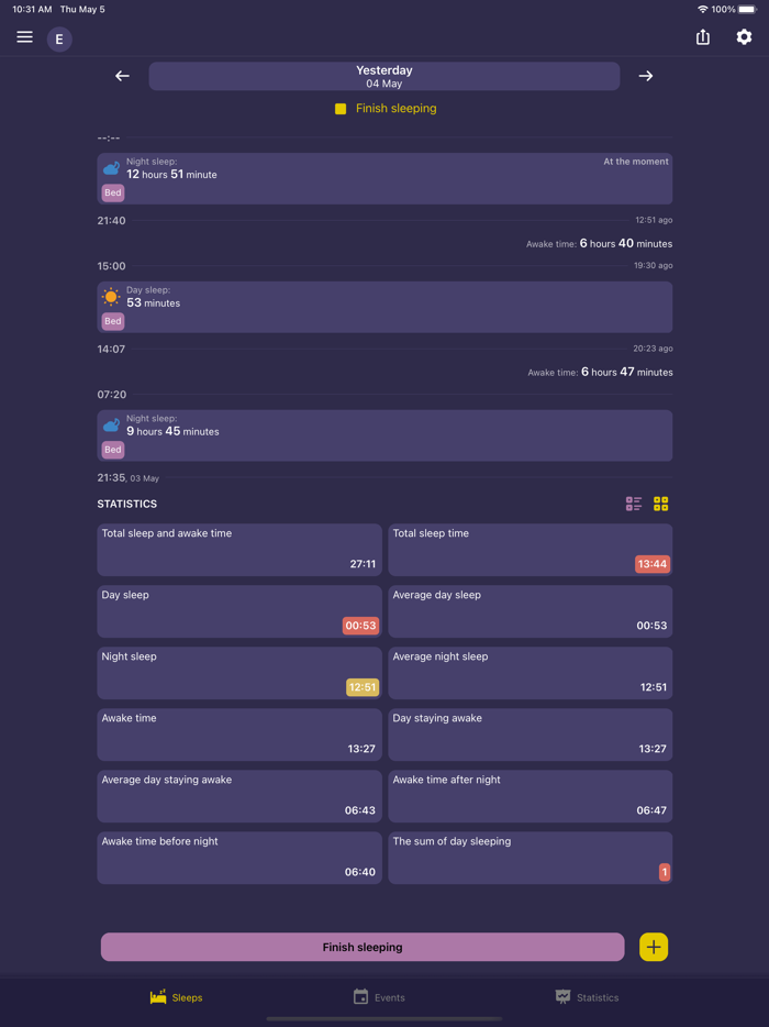 Simple Baby Tracker Sleep