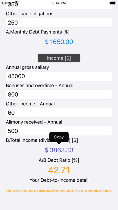 Debt 2 Income Calculator Screenshot