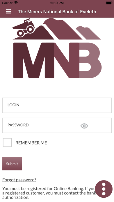 Miners National Bank Screenshot