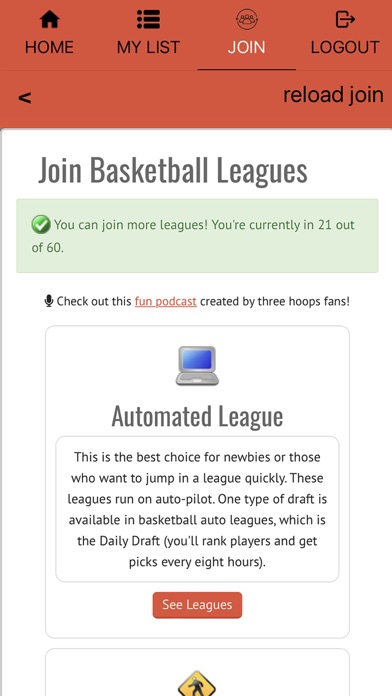 Basketball Sim Leagues Screenshot