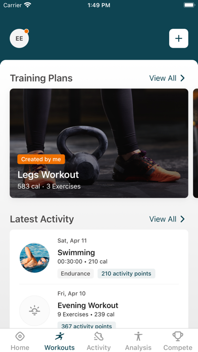 AV Fitness App Screenshot