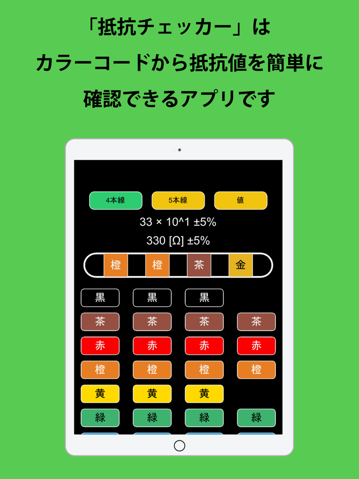 抵抗チェッカー ～カラーコードと抵抗値から～