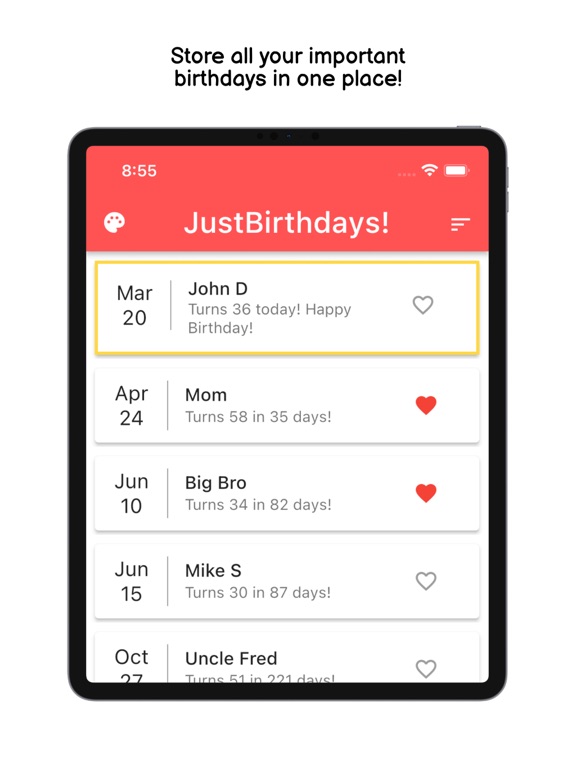 JustBirthdays! iPad screenshot 1 - Lifestyle app