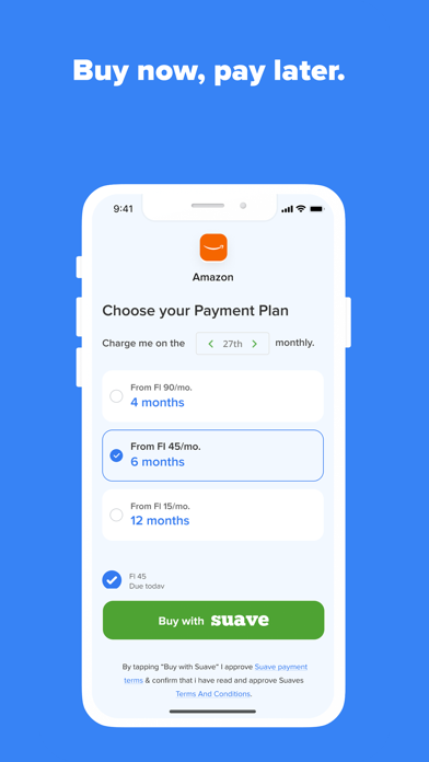 Suave: Buy now, pay later. Screenshot