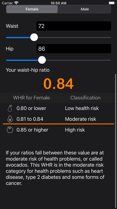 Waist to Hip Ratio Calc Screenshot