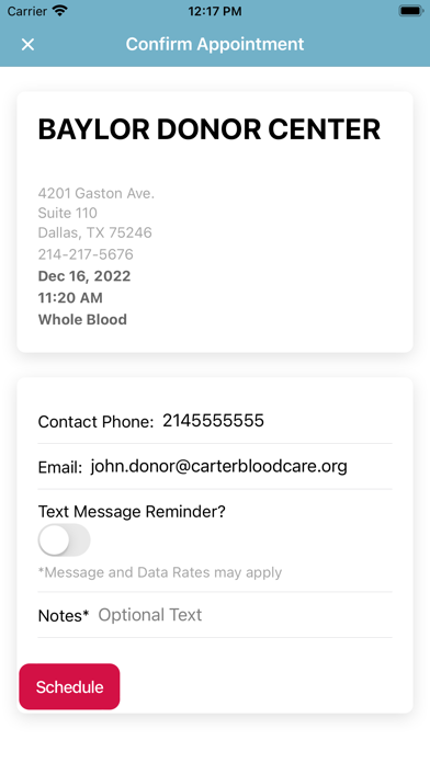 Carter BloodCare Donor App Screenshot