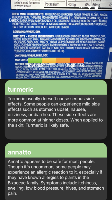Ingredients Scan Screenshot