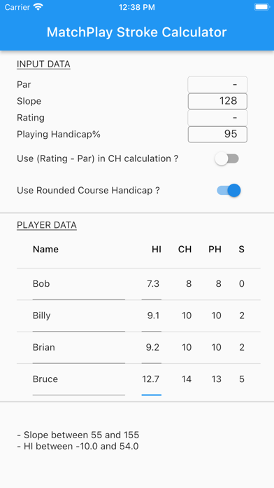 Matchplay Stroke Calculator Screenshot