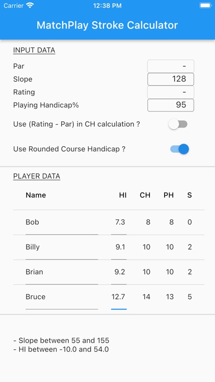 Matchplay Stroke Calculator