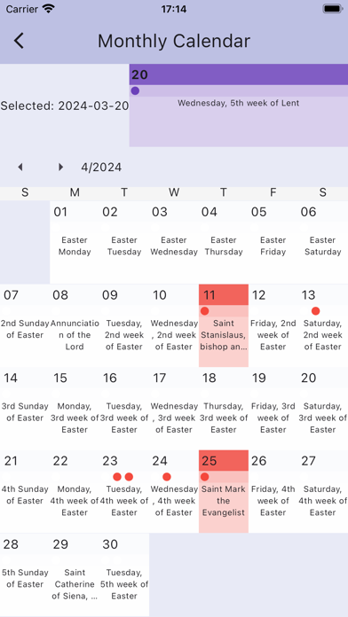 Liturgy Calendar Screenshot