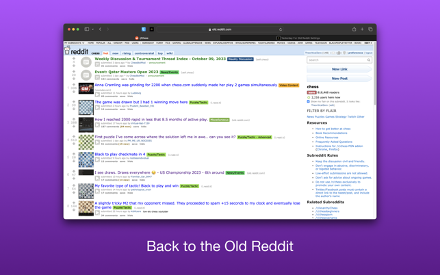 Snímek obrazovky Yesterday For Old Reddit
