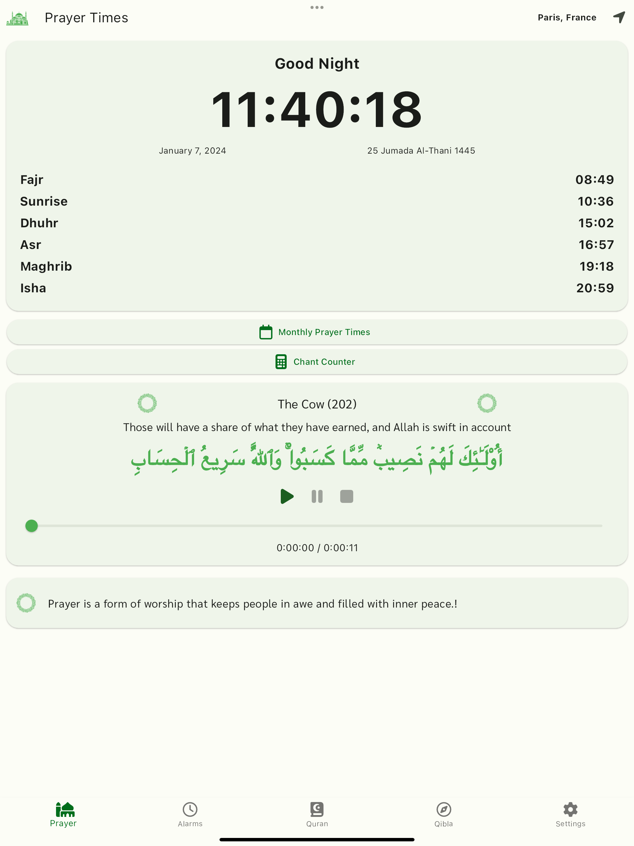 Prayer Times Qibla Quran