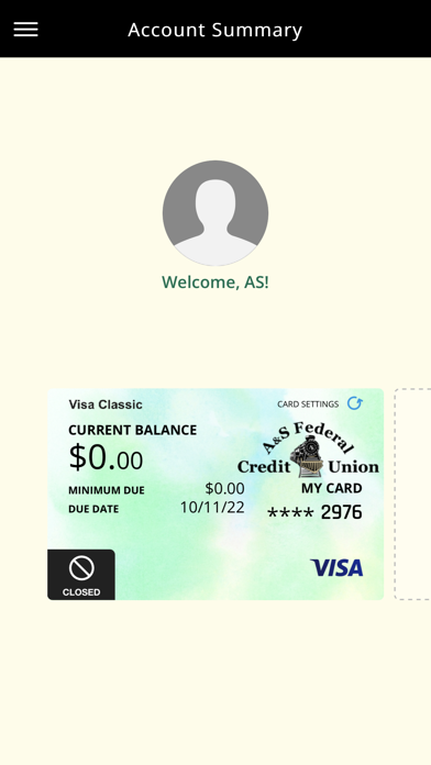A&S FCU Visa Screenshot