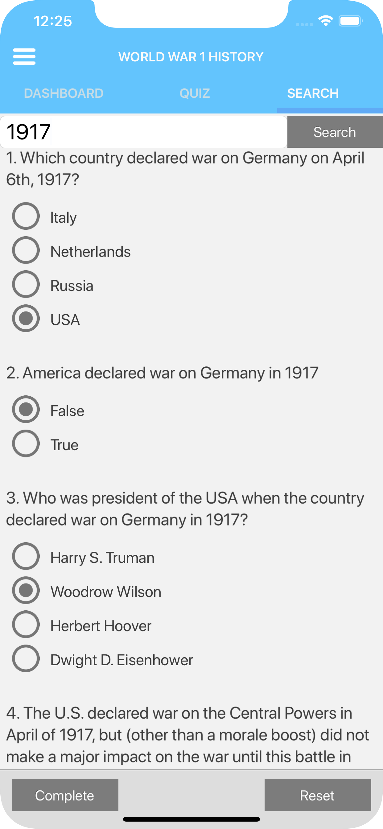World War 1 Quizzes