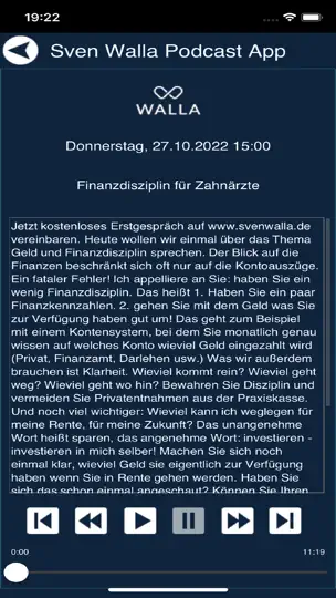 Screenshot von Sven Walla Podcast App auf dem iPhone 5