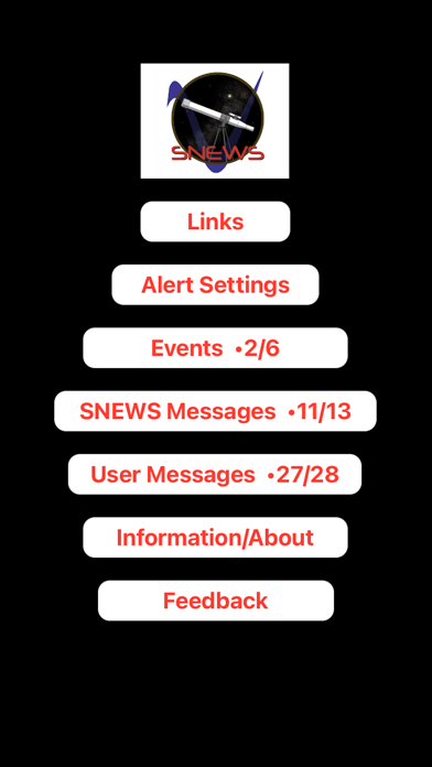 SNEWS Events Screenshot
