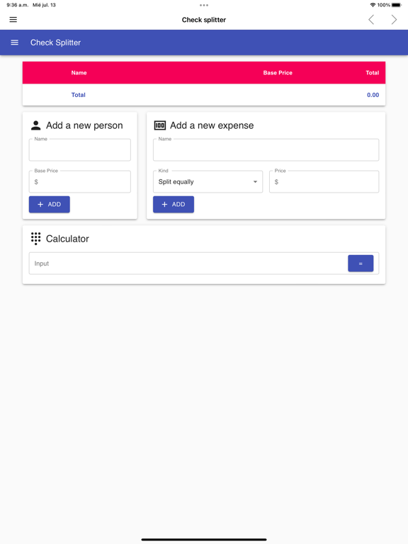 Check Splitter and Calculator