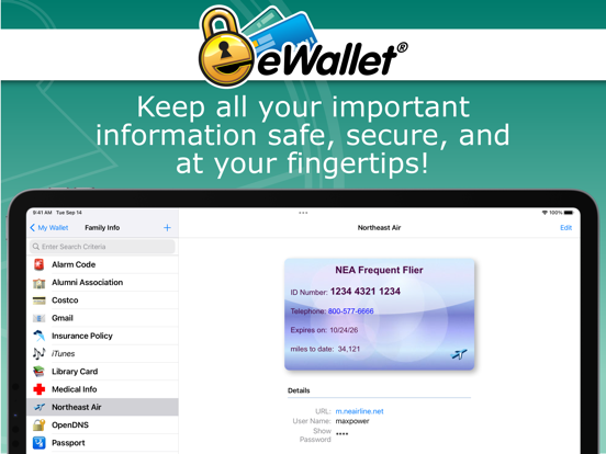 eWallet - Password Manager iPad app afbeelding 1