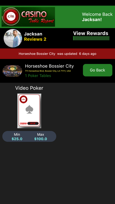 Casino Table Report Screenshot