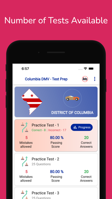 Columbia DMV Permit Practice Screenshot