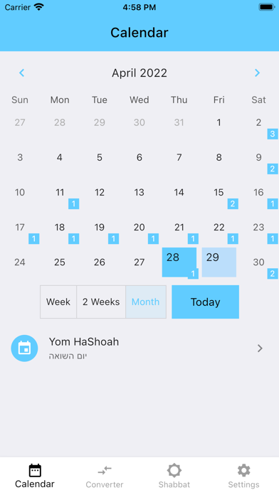 Jewish Calendar Dates Screenshot