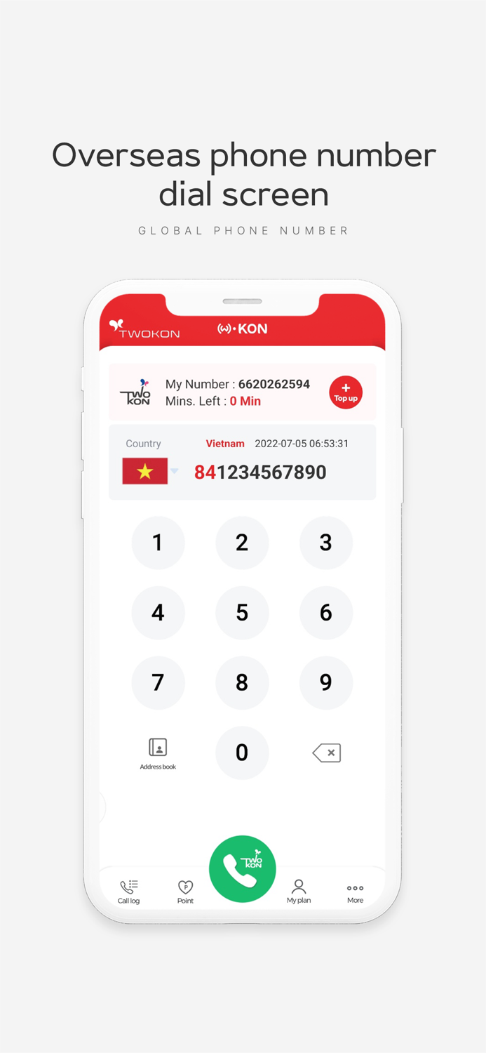 Twokon overseas phone number