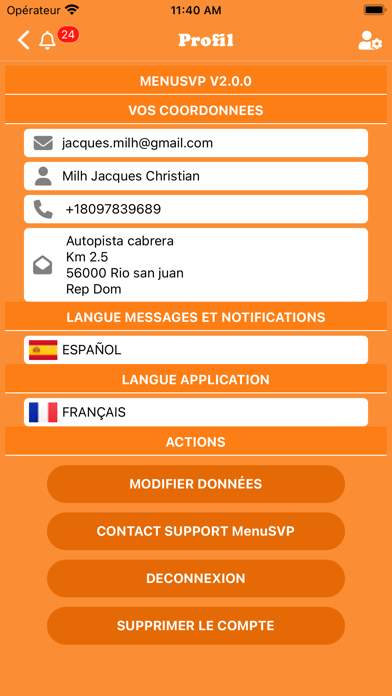MenuSVP-Clients Screenshot