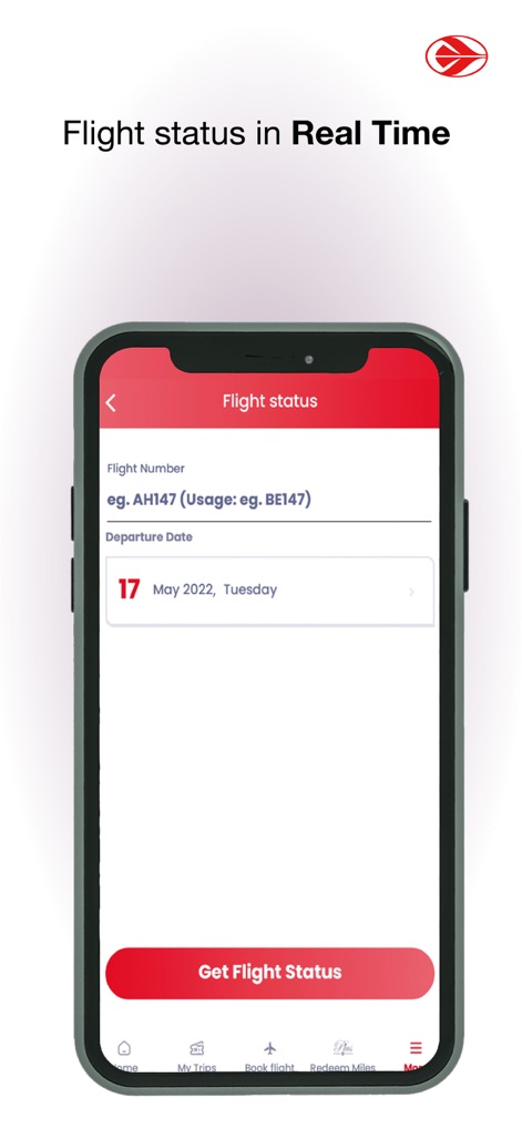 Air Algérie - Esta herramienta permite a los usuarios consultar el estado de su vuelo, requiriendo el "Flight Number" y la "Departure Date" para una búsqueda precisa.