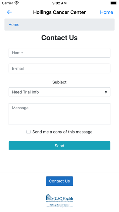 Hollings Clinical Trials Screenshot