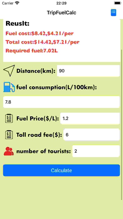 TripFuelCalc Screenshot